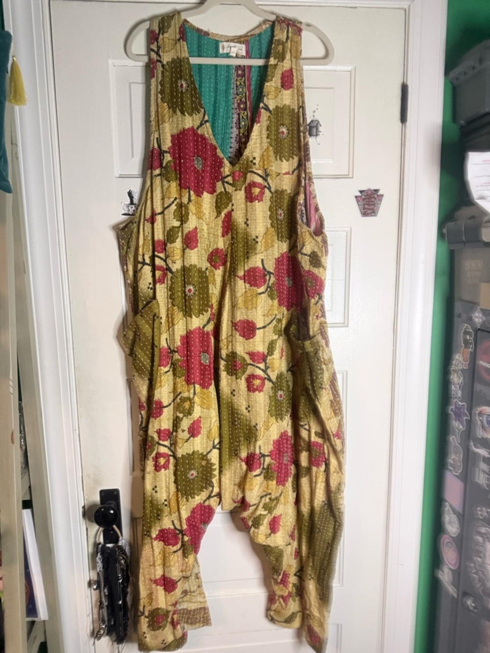 Kantha Bar Erin Floral Harem Jumpsuit in Tan & Red
